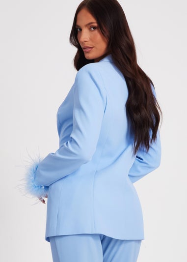 Quiz Blue Feather Trim Blazer