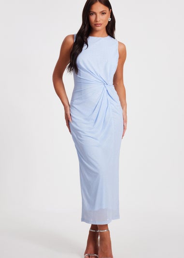 Quiz Blue Mesh Embellished Midaxi Dress