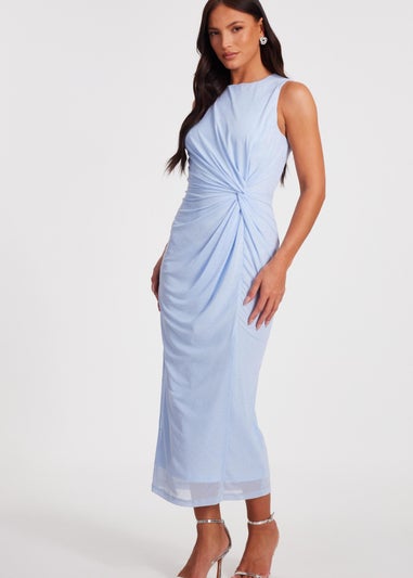 Quiz Blue Mesh Embellished Midaxi Dress
