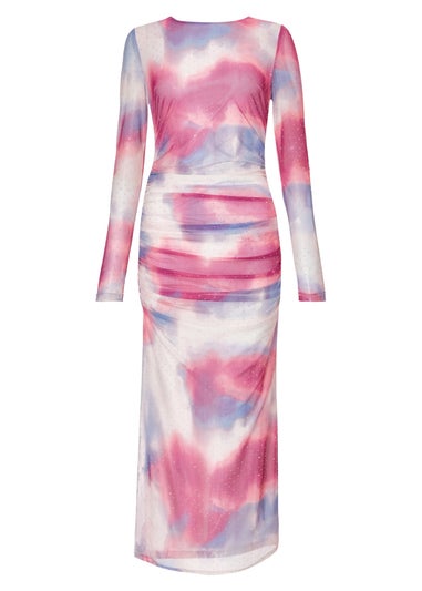 Quiz Pink Marble Print Midi Dress