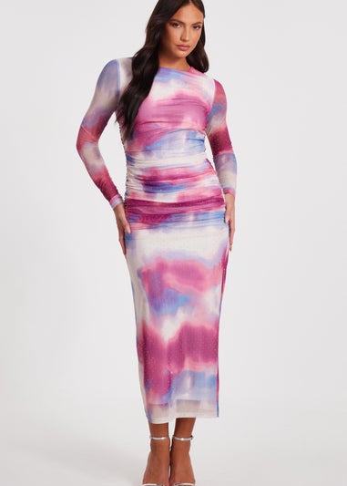 Quiz Pink Marble Print Midi Dress