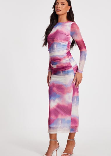 Quiz Pink Marble Print Midi Dress