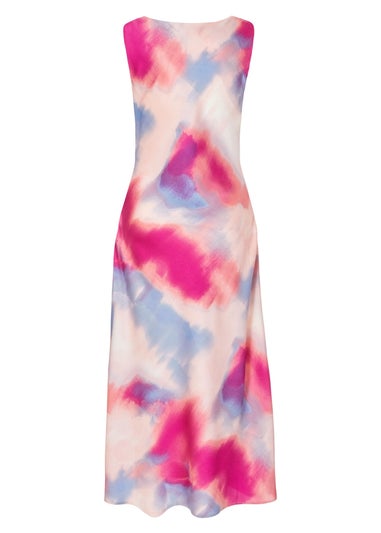 Quiz Pink Satin Tie Dye Midi Dress