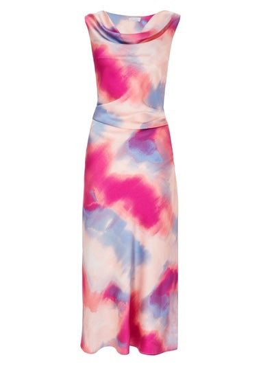 Quiz Pink Satin Tie Dye Midi Dress