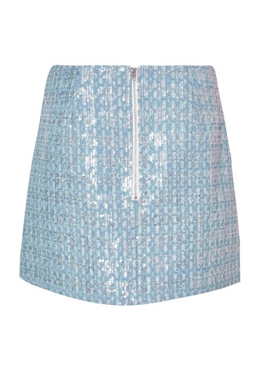 Quiz Blue Sequin Denim Mini Skirt