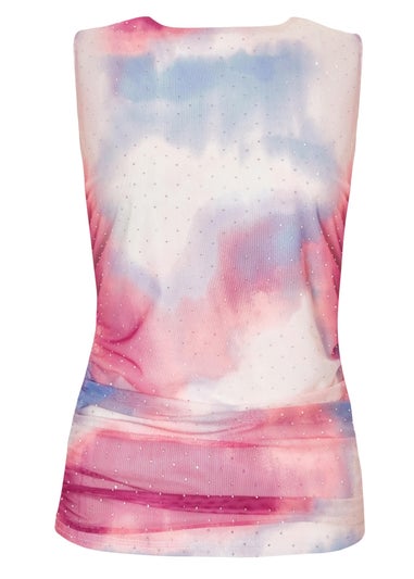 Quiz Pink Diamante Marble Print Top