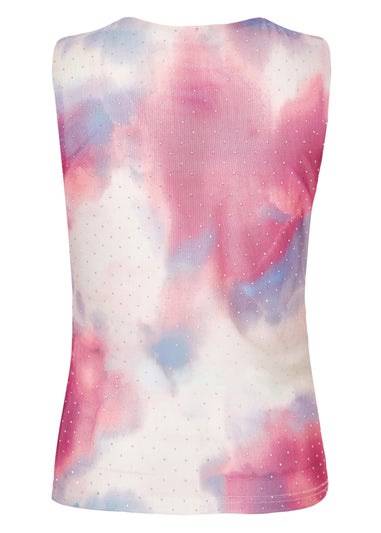 Quiz Pink Diamante Marble Print Top