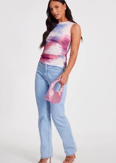 Quiz Pink Diamante Marble Print Top
