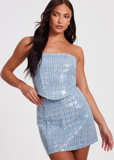 Quiz Blue Sequin Denim Bandeau Top