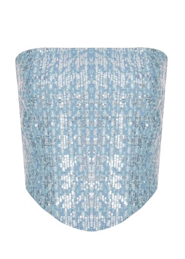 Quiz Blue Sequin Denim Bandeau Top