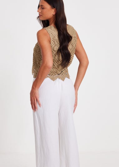 Quiz Khaki Crochet Waistcoat