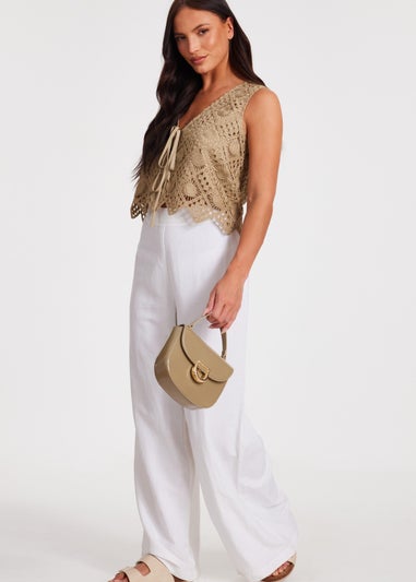 Quiz Khaki Crochet Waistcoat