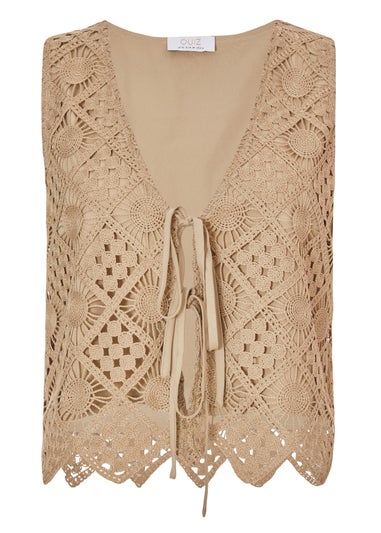 Quiz Khaki Crochet Waistcoat