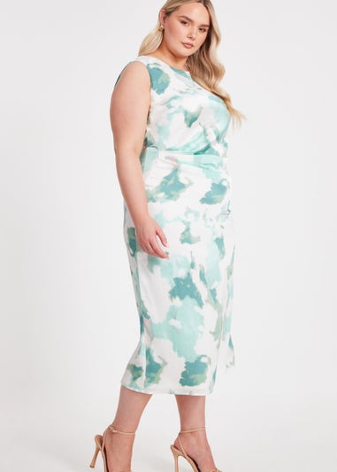 Quiz Multi Curve Satin Marble Print Midaxi Dress