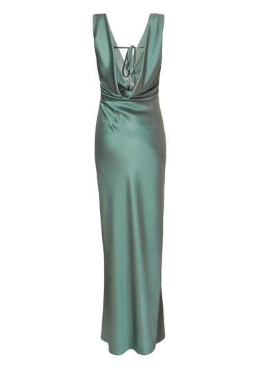Quiz Sage Satin Front Wrap Maxi Dress