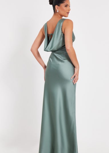 Quiz Sage Satin Front Wrap Maxi Dress