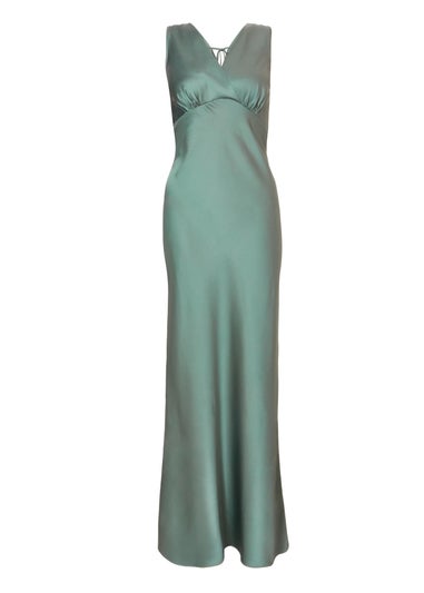 Quiz Sage Satin Front Wrap Maxi Dress