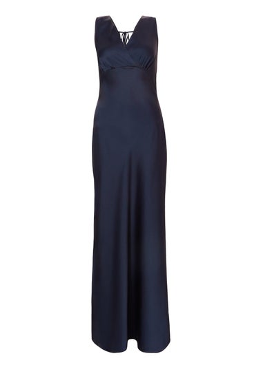 Quiz Navy Satin Front Wrap Maxi Dress
