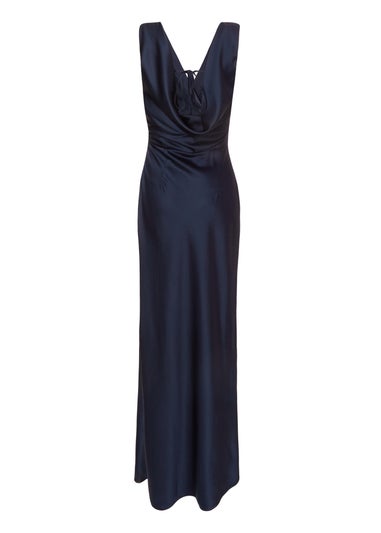 Quiz Navy Satin Front Wrap Maxi Dress
