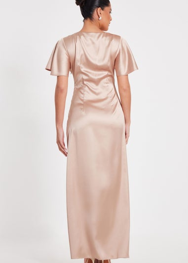 Quiz Champagne Satin Midaxi Dress