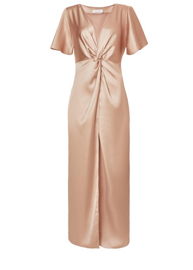 Quiz Champagne Satin Midaxi Dress
