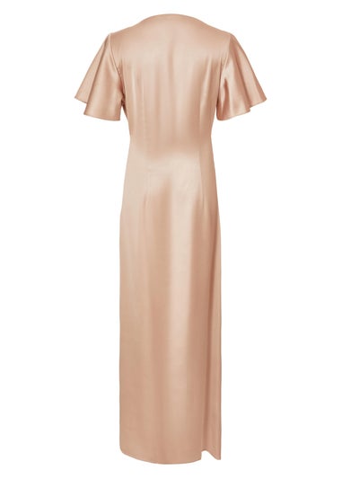Quiz Champagne Satin Midaxi Dress