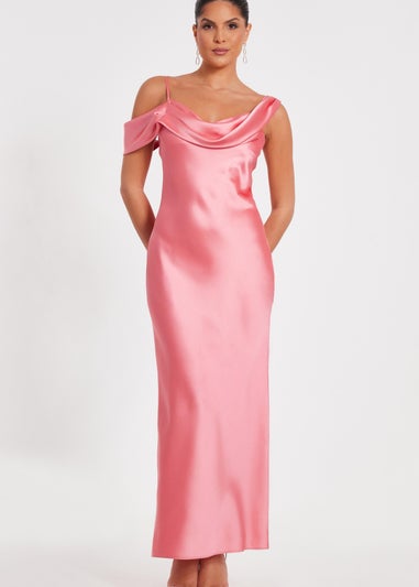Quiz Coral Satin Drop Shoulder Maxi Dress
