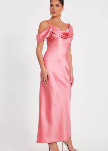 Quiz Coral Satin Drop Shoulder Maxi Dress