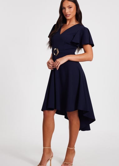 Quiz Navy Dip Hem Midi Dress