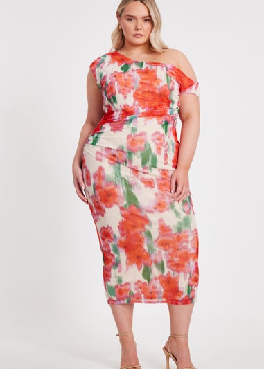 Quiz Multi Curve Floral Smudge Midaxi Dress