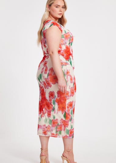 Quiz Multi Curve Floral Smudge Midaxi Dress