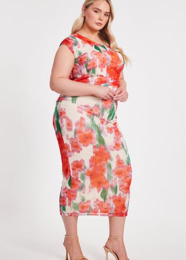 Quiz Multi Curve Floral Smudge Midaxi Dress
