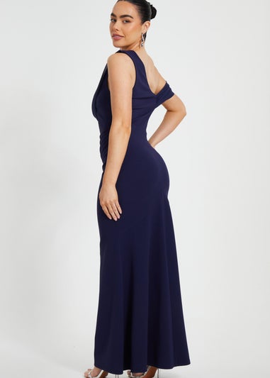 Quiz Navy Petite Asymmetric Maxi Dress