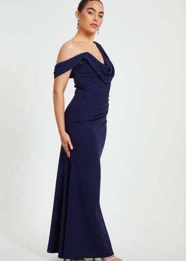 Quiz Navy Petite Asymmetric Maxi Dress