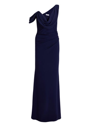 Quiz Navy Petite Asymmetric Maxi Dress