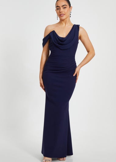 Quiz Navy Petite Asymmetric Maxi Dress