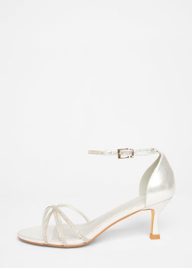Quiz Silver Diamante Cross Strap Heels