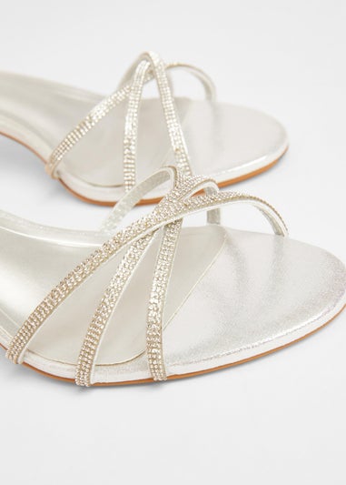 Quiz Silver Diamante Cross Strap Heels