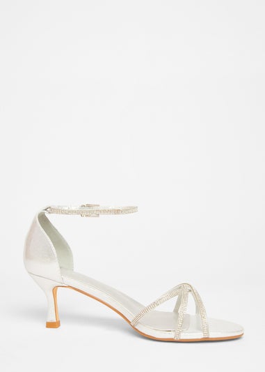 Quiz Silver Diamante Cross Strap Heels