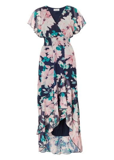 Quiz Navy Floral Tiered Midi Dress