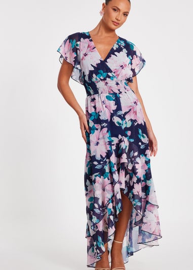 Quiz Navy Floral Tiered Midi Dress