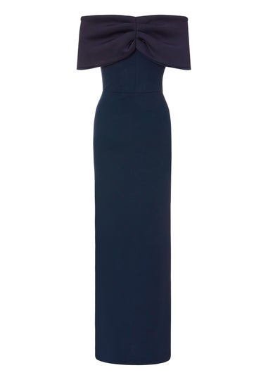 Quiz Navy Bardot Front Wrap Maxi Dress