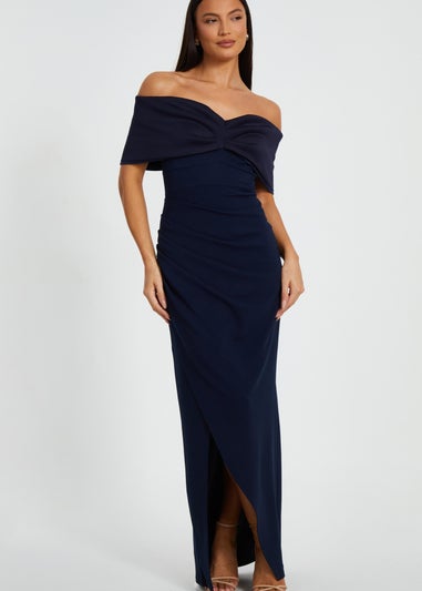 Quiz Navy Bardot Front Wrap Maxi Dress