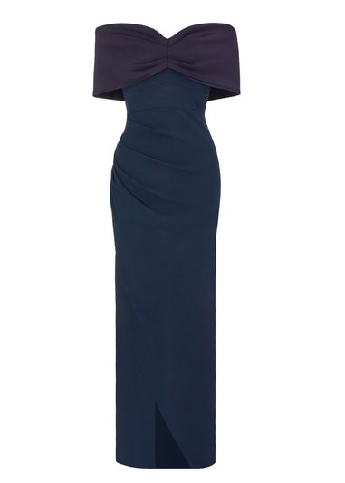 Quiz Navy Bardot Front Wrap Maxi Dress