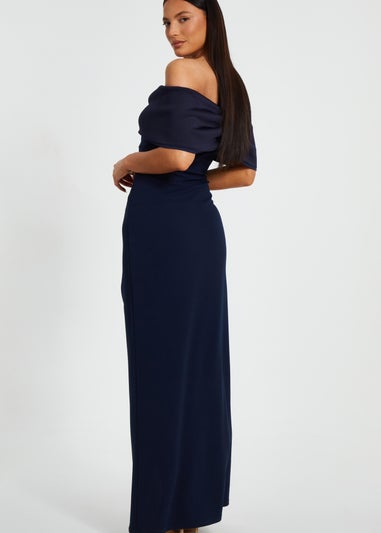 Quiz Navy Bardot Front Wrap Maxi Dress