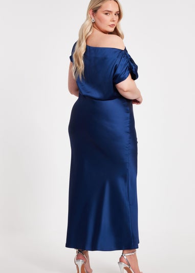 Quiz Navy Curve Satin Midaxi Dress