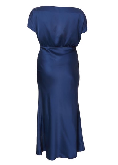 Quiz Navy Curve Satin Midaxi Dress