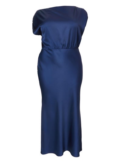 Quiz Navy Curve Satin Midaxi Dress