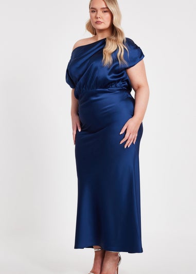 Quiz Navy Curve Satin Midaxi Dress