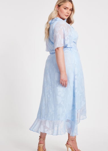 Quiz Blue Curve Jacquard Frill Midaxi Dress